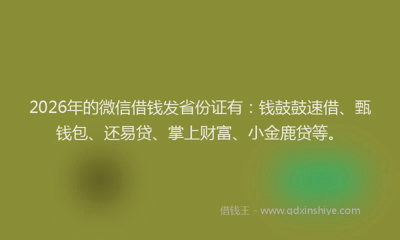 2026年的微信借钱发省份证有：钱鼓鼓速借、甄钱包、还易贷、掌上财富、小金鹿贷等。