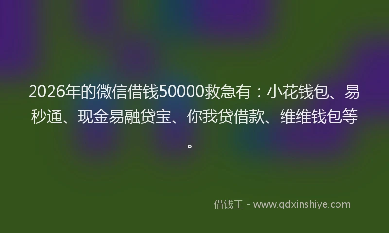 2026年的微信借钱50000救急有：小花钱包、易秒通、现金易融贷宝、你我贷借款、维维钱包等。