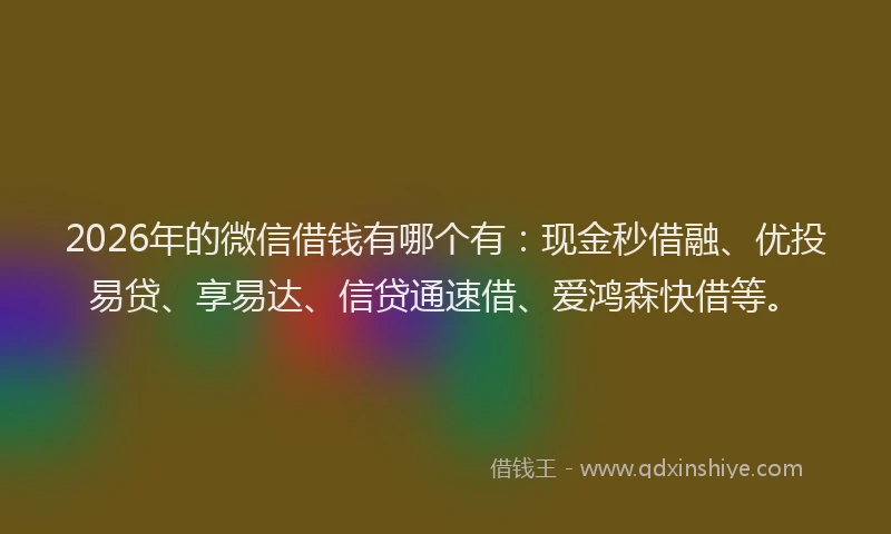 2026年的微信借钱有哪个有：现金秒借融、优投易贷、享易达、信贷通速借、爱鸿森快借等。