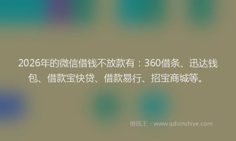 2026年的微信借钱不放款有：360借条、迅达钱包、借款宝快贷、借款易行、招宝商城等。