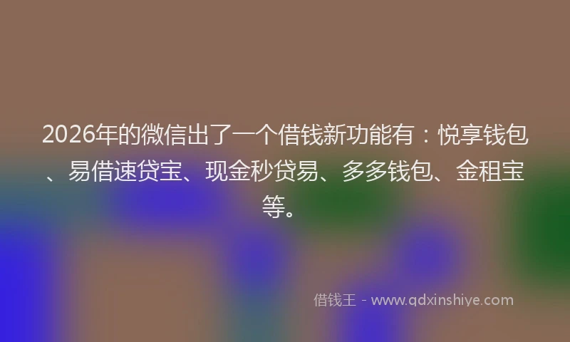 2026年的微信出了一个借钱新功能有：悦享钱包、易借速贷宝、现金秒贷易、多多钱包、金租宝等。