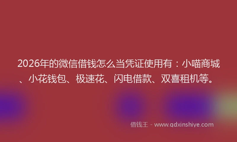 2026年的微信借钱怎么当凭证使用有：小喵商城、小花钱包、极速花、闪电借款、双喜租机等。