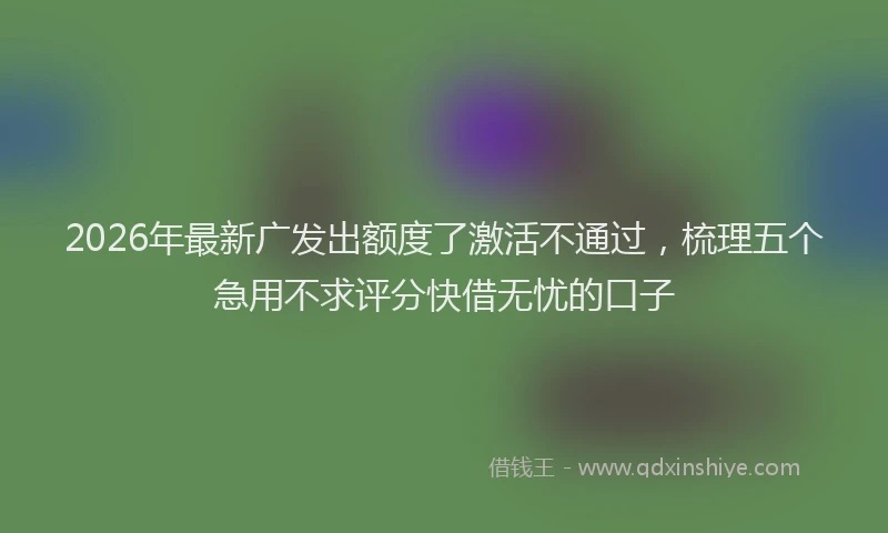 2026年最新广发出额度了激活不通过，梳理五个急用不求评分快借无忧的口子