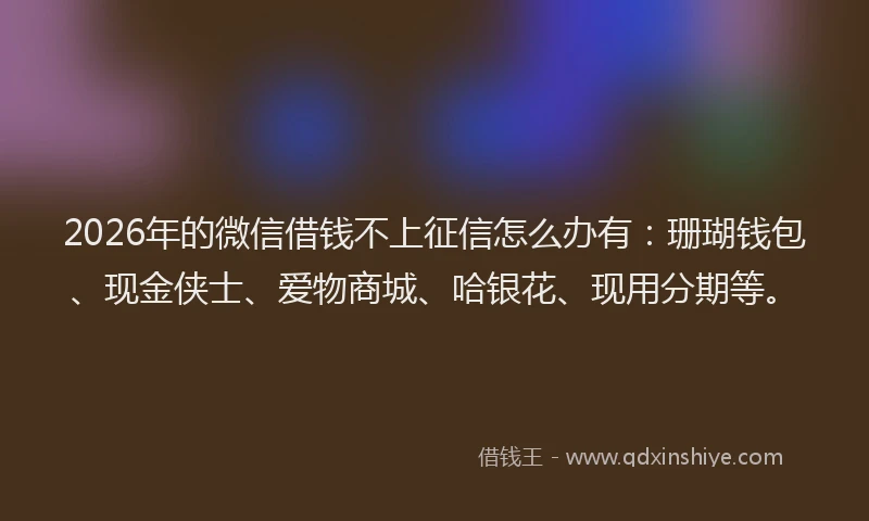 2026年的微信借钱不上征信怎么办有：珊瑚钱包、现金侠士、爱物商城、哈银花、现用分期等。