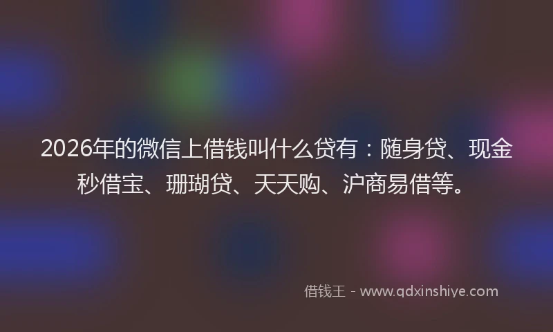2026年的微信上借钱叫什么贷有：随身贷、现金秒借宝、珊瑚贷、天天购、沪商易借等。