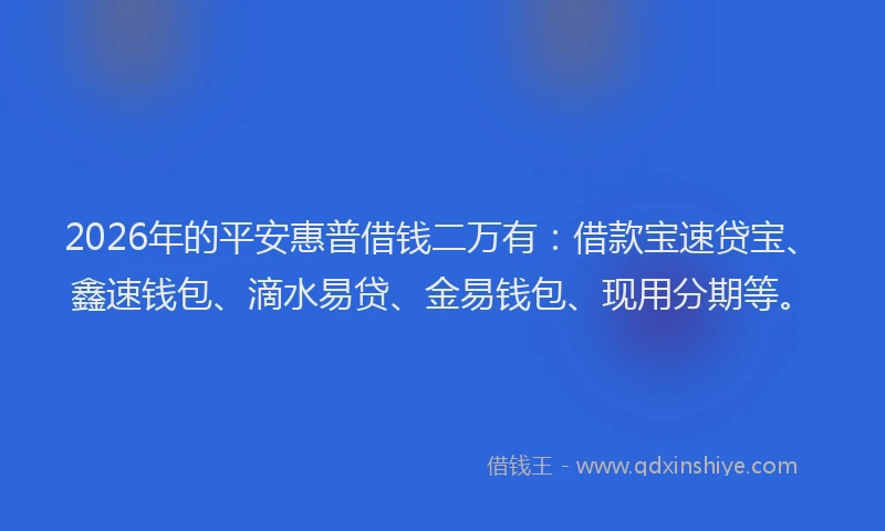 2026年的平安惠普借钱二万有：借款宝速贷宝、鑫速钱包、滴水易贷、金易钱包、现用分期等。