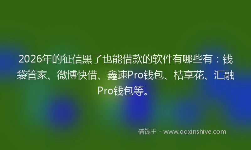 2026年的征信黑了也能借款的软件有哪些有：钱袋管家、微博快借、鑫速Pro钱包、桔享花、汇融Pro钱包等。