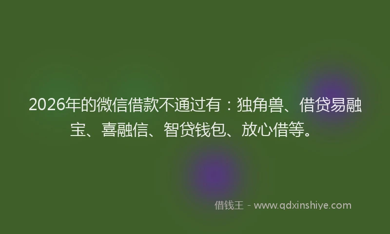 2026年的微信借款不通过有：独角兽、借贷易融宝、喜融信、智贷钱包、放心借等。