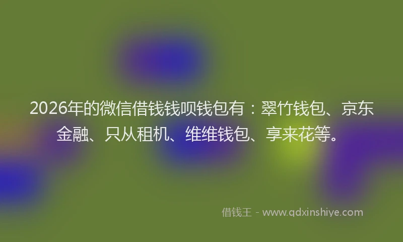2026年的微信借钱钱呗钱包有：翠竹钱包、京东金融、只从租机、维维钱包、享来花等。