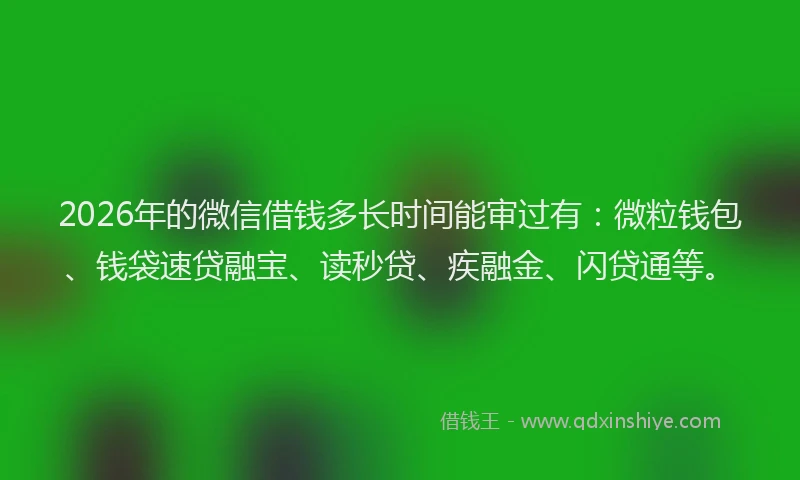 2026年的微信借钱多长时间能审过有：微粒钱包、钱袋速贷融宝、读秒贷、疾融金、闪贷通等。
