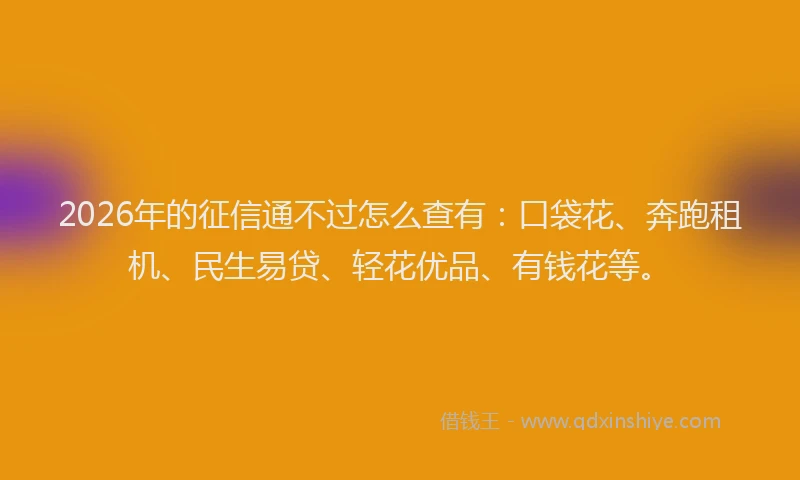 2026年的征信通不过怎么查有：口袋花、奔跑租机、民生易贷、轻花优品、有钱花等。