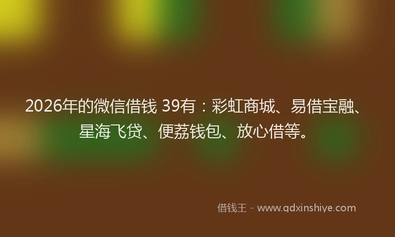 2026年的微信借钱 39有：彩虹商城、易借宝融、星海飞贷、便荔钱包、放心借等。