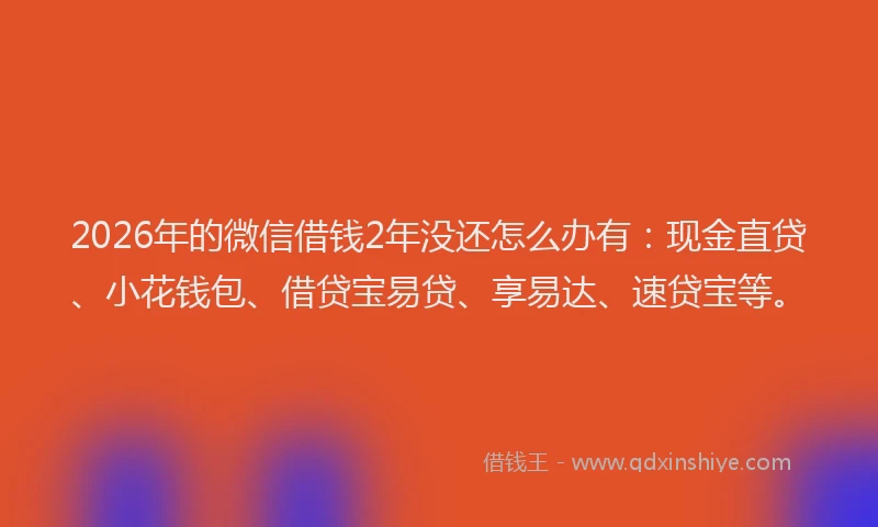2026年的微信借钱2年没还怎么办有：现金直贷、小花钱包、借贷宝易贷、享易达、速贷宝等。