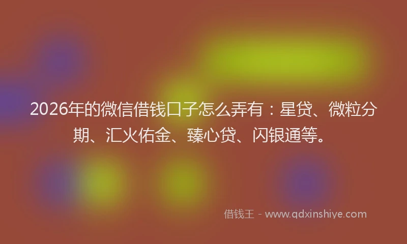2026年的微信借钱口子怎么弄有：星贷、微粒分期、汇火佑金、臻心贷、闪银通等。