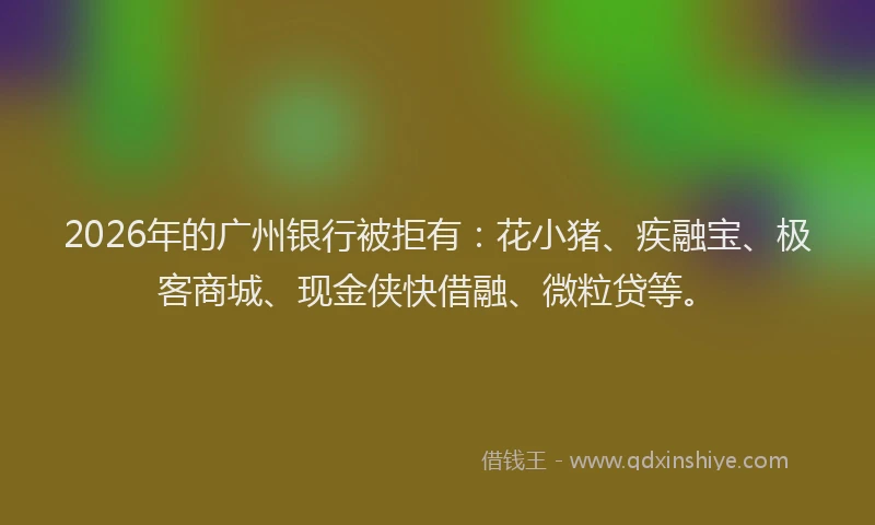 2026年的广州银行被拒有：花小猪、疾融宝、极客商城、现金侠快借融、微粒贷等。