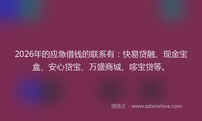 2026年的应急借钱的联系有：快易贷融、现金宝盒、安心贷宝、万盛商城、哆宝贷等。