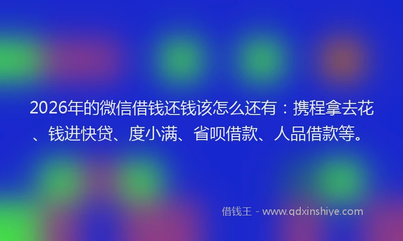 2026年的微信借钱还钱该怎么还有：携程拿去花、钱进快贷、度小满、省呗借款、人品借款等。