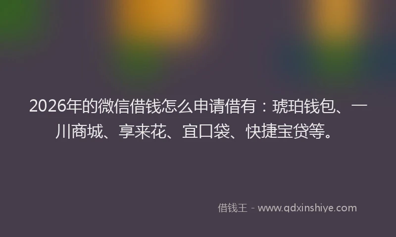 2026年的微信借钱怎么申请借有：琥珀钱包、一川商城、享来花、宜口袋、快捷宝贷等。