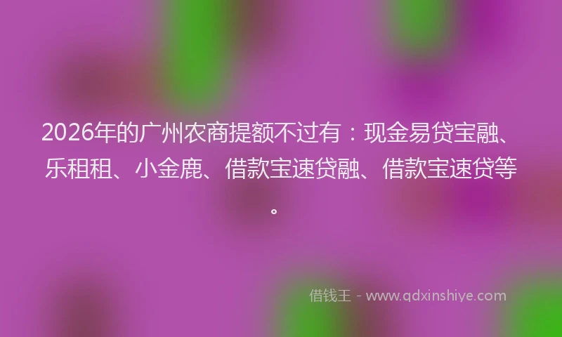 2026年的广州农商提额不过有：现金易贷宝融、乐租租、小金鹿、借款宝速贷融、借款宝速贷等。