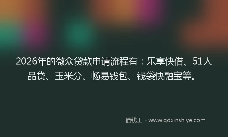 2026年的微众贷款申请流程有：乐享快借、51人品贷、玉米分、畅易钱包、钱袋快融宝等。