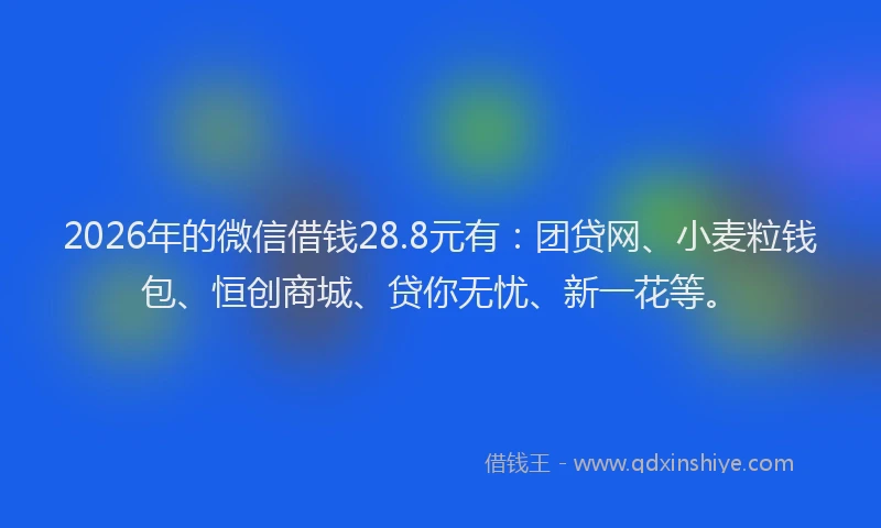 2026年的微信借钱28.8元有：团贷网、小麦粒钱包、恒创商城、贷你无忧、新一花等。