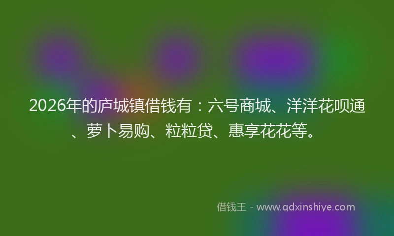 2026年的庐城镇借钱有：六号商城、洋洋花呗通、萝卜易购、粒粒贷、惠享花花等。