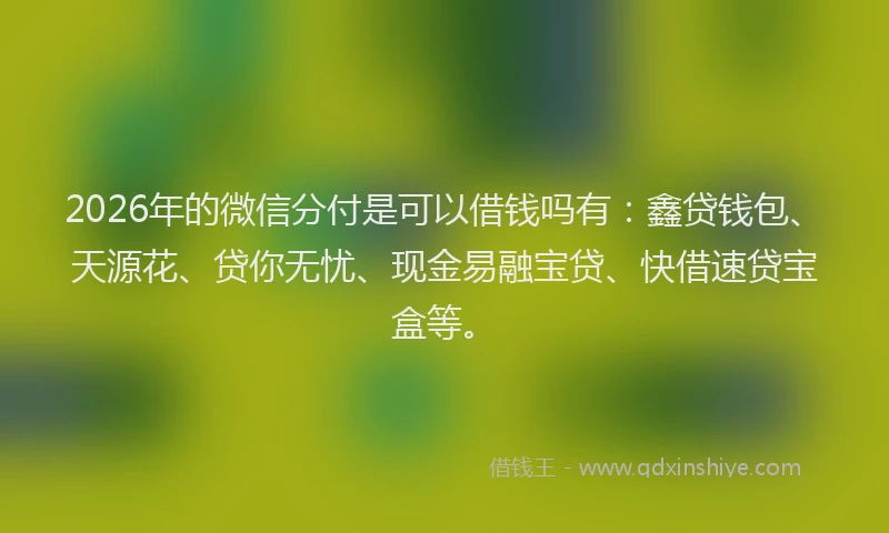 2026年的微信分付是可以借钱吗有：鑫贷钱包、天源花、贷你无忧、现金易融宝贷、快借速贷宝盒等。