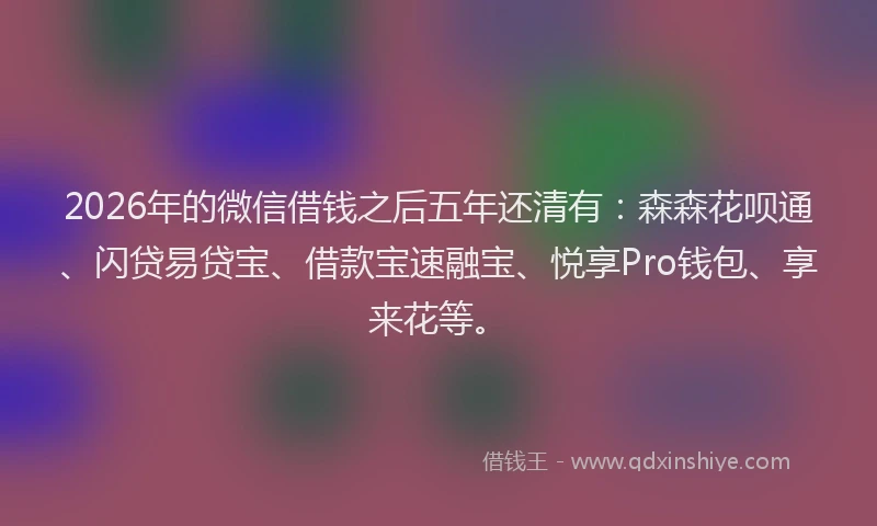 2026年的微信借钱之后五年还清有：森森花呗通、闪贷易贷宝、借款宝速融宝、悦享Pro钱包、享来花等。
