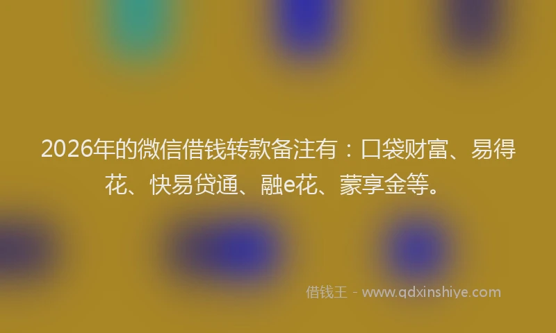 2026年的微信借钱转款备注有：口袋财富、易得花、快易贷通、融e花、蒙享金等。