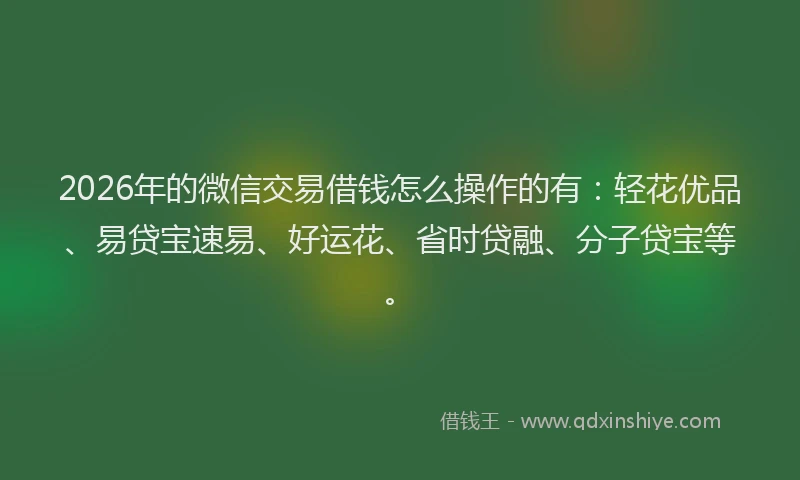 2026年的微信交易借钱怎么操作的有：轻花优品、易贷宝速易、好运花、省时贷融、分子贷宝等。