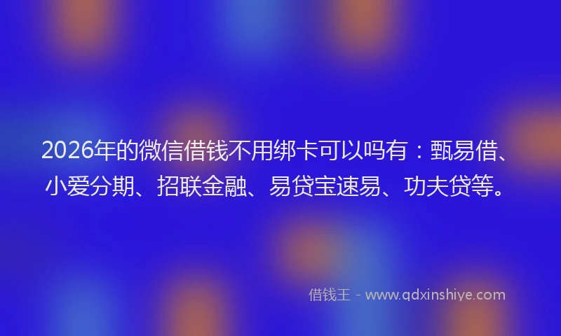 2026年的微信借钱不用绑卡可以吗有：甄易借、小爱分期、招联金融、易贷宝速易、功夫贷等。