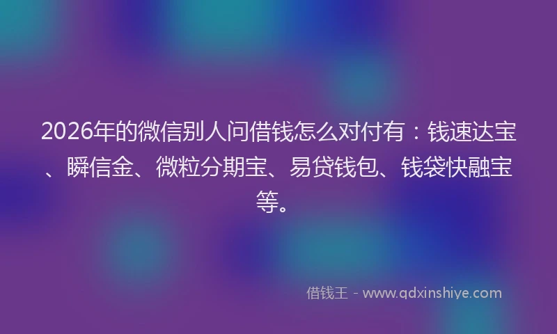 2026年的微信别人问借钱怎么对付有：钱速达宝、瞬信金、微粒分期宝、易贷钱包、钱袋快融宝等。