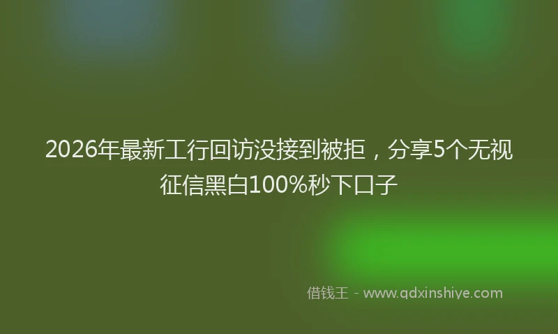 2026年最新工行回访没接到被拒，分享5个无视征信黑白100%秒下口子