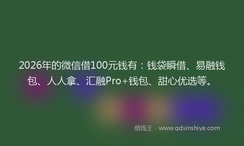 2026年的微信借100元钱有：钱袋瞬借、易融钱包、人人拿、汇融Pro+钱包、甜心优选等。