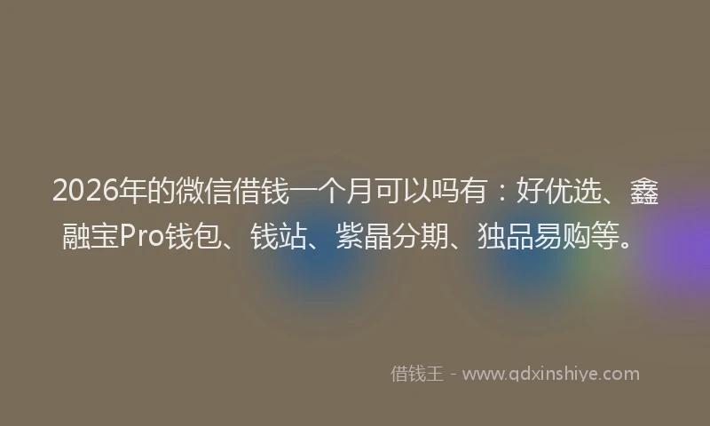 2026年的微信借钱一个月可以吗有：好优选、鑫融宝Pro钱包、钱站、紫晶分期、独品易购等。
