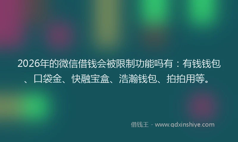 2026年的微信借钱会被限制功能吗有：有钱钱包、口袋金、快融宝盒、浩瀚钱包、拍拍用等。
