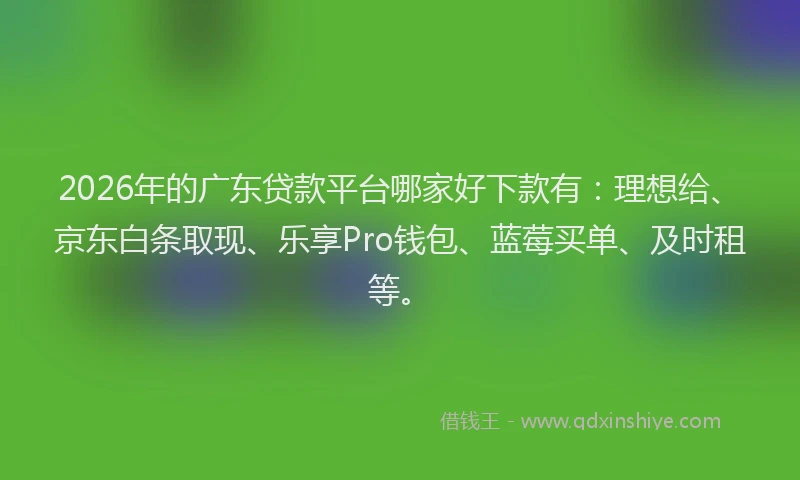 2026年的广东贷款平台哪家好下款有：理想给、京东白条取现、乐享Pro钱包、蓝莓买单、及时租等。