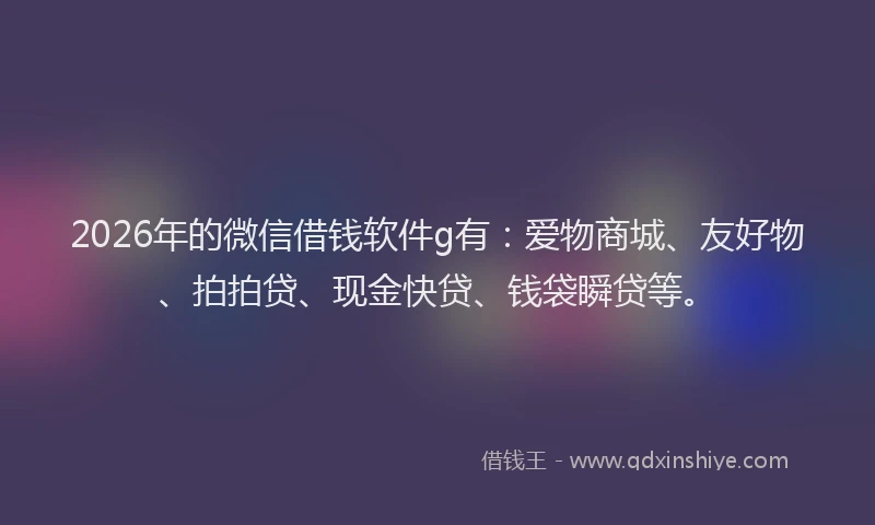 2026年的微信借钱软件g有：爱物商城、友好物、拍拍贷、现金快贷、钱袋瞬贷等。