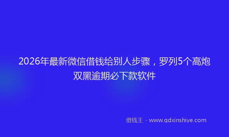 2026年最新微信借钱给别人步骤，罗列5个高炮双黑逾期必下款软件