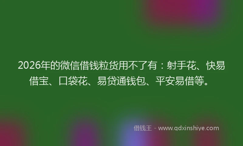 2026年的微信借钱粒货用不了有：射手花、快易借宝、口袋花、易贷通钱包、平安易借等。