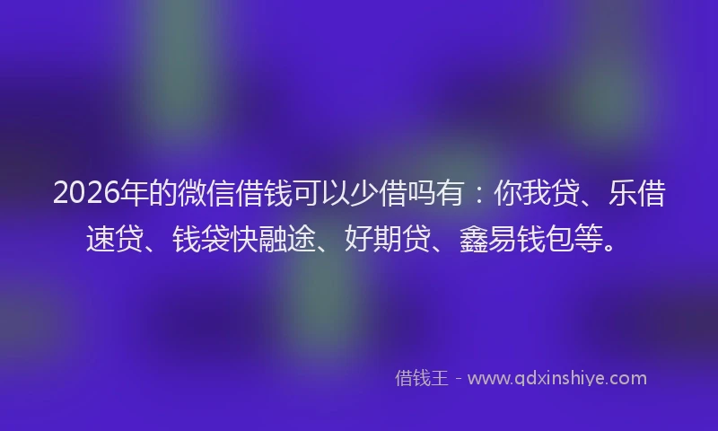 2026年的微信借钱可以少借吗有：你我贷、乐借速贷、钱袋快融途、好期贷、鑫易钱包等。