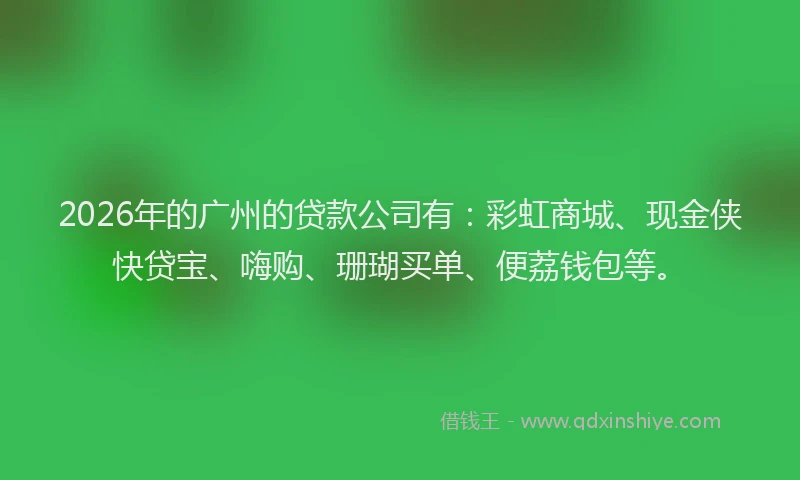 2026年的广州的贷款公司有：彩虹商城、现金侠快贷宝、嗨购、珊瑚买单、便荔钱包等。