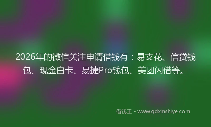 2026年的微信关注申请借钱有：易支花、信贷钱包、现金白卡、易捷Pro钱包、美团闪借等。