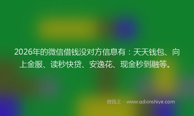 2026年的微信借钱没对方信息有：天天钱包、向上金服、读秒快贷、安逸花、现金秒到融等。