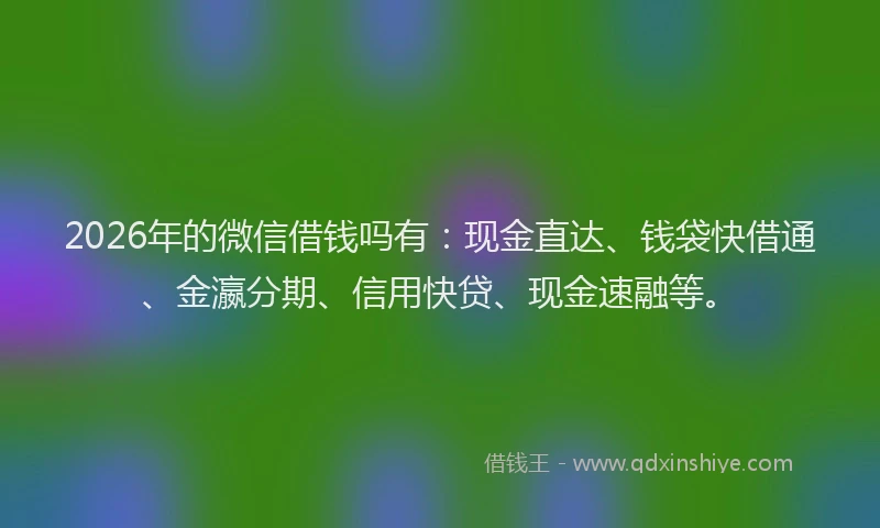 2026年的微信借钱吗有：现金直达、钱袋快借通、金瀛分期、信用快贷、现金速融等。
