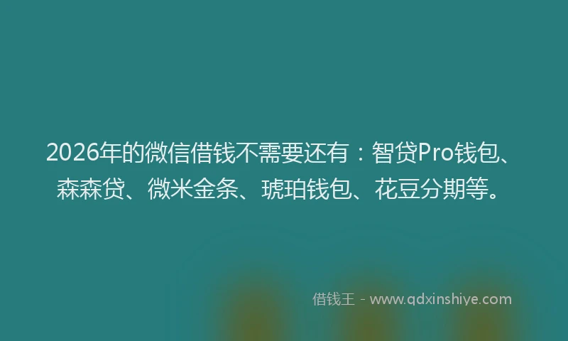 2026年的微信借钱不需要还有：智贷Pro钱包、森森贷、微米金条、琥珀钱包、花豆分期等。