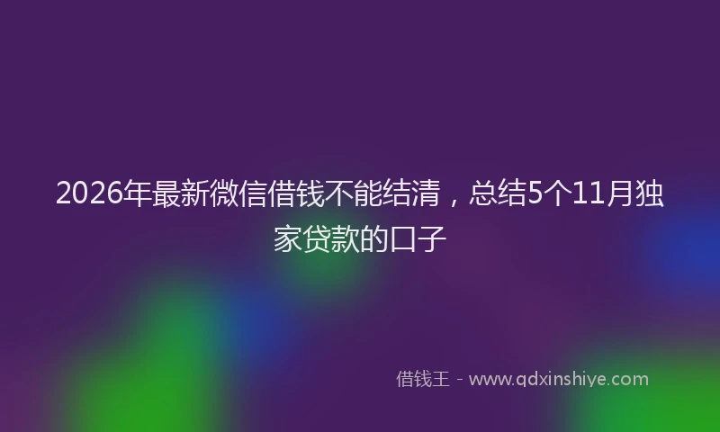 2026年最新微信借钱不能结清，总结5个11月独家贷款的口子