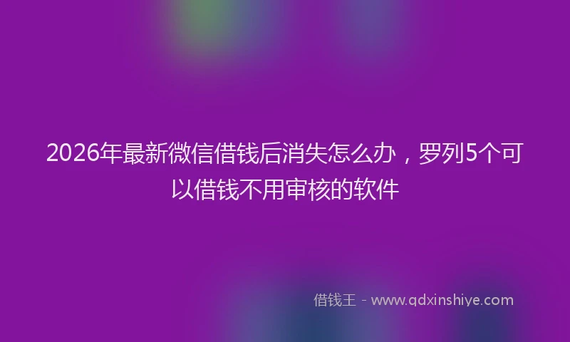 2026年最新微信借钱后消失怎么办，罗列5个可以借钱不用审核的软件