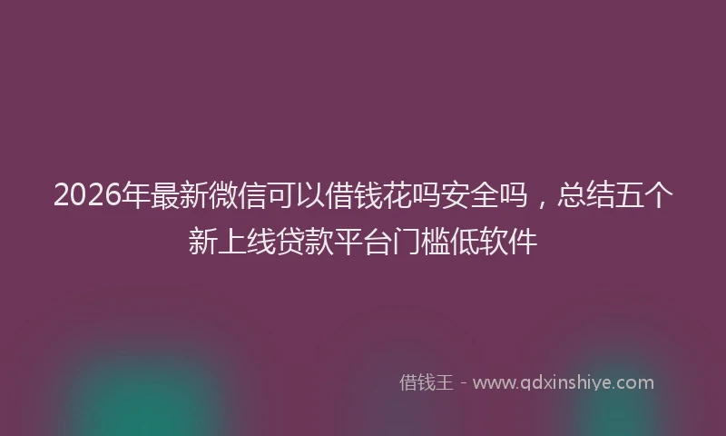 2026年最新微信可以借钱花吗安全吗，总结五个新上线贷款平台门槛低软件