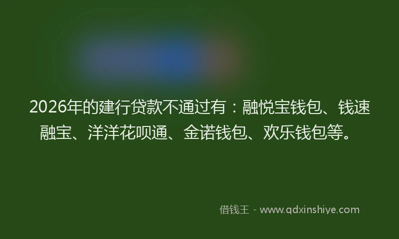 2026年的建行贷款不通过有：融悦宝钱包、钱速融宝、洋洋花呗通、金诺钱包、欢乐钱包等。